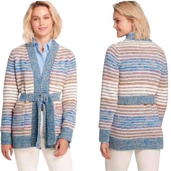 LAND’S End striped oversize duster cardigan - Picture 1 of 12